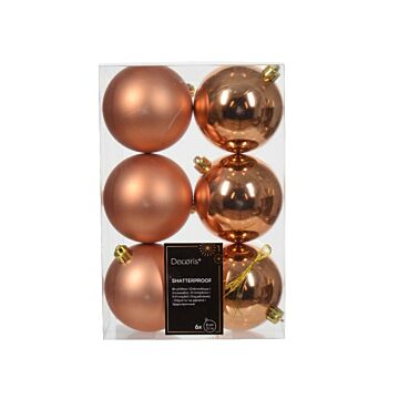 Kerstballen rood koper kunststof mix Ø 8 cm set van 6 - Decoris