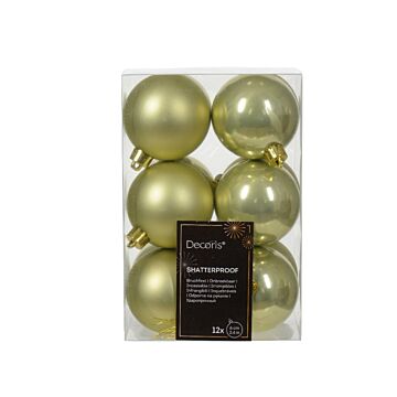 Kerstballen pistache groen kunststof mix Ø 6 cm set van 12 - Decoris