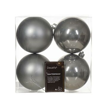 Kerstballen marmer grijs kunststof mix Ø 10 cm set van 4 - Decoris
