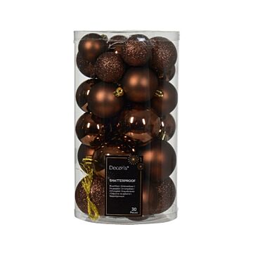 Kerstballen espresso bruin kunststof set van 30 - Decoris
