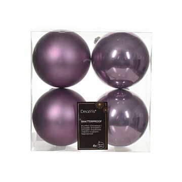 Kerstballen kirstal lila kunststof mix Ø 10 cm set van 4 - Decoris