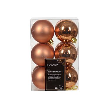 Kerstballen rood koper kunststof mix Ø 6 cm set van 12 - Decoris