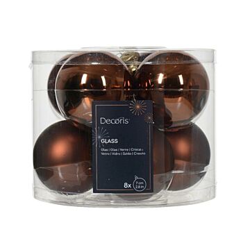 Kerstballen glas mix espresso bruin Ø 7 cm set van 8 - Decoris