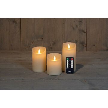 LED-kaars rustiek bewegende vlam ivoor set van 3 - Anna's Collection