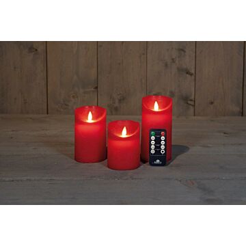 LED-kaars rustiek bewegende vlam rood set van 3 - Anna's Collection