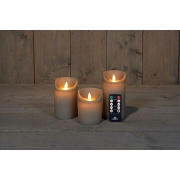 LED-kaars rustiek bewegende vlam taupe set van 3 - Anna's Collection