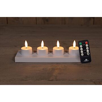 Oplaadbare LED theelichten met 3D lont 5 cm wit 4 stuks - Anna’s Collection