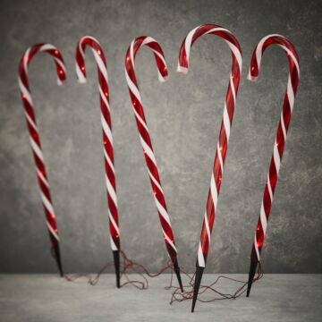 Tuinstekers candy cane 40LED rood 60 cm set van 5