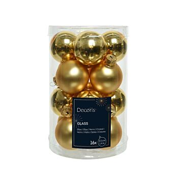 Kerstballen glas lichtgoud 3,5 cm set van 16 - Decoris