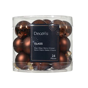 Kerstballen glas espresso bruin 2,5 cm set van 24 - Decoris
