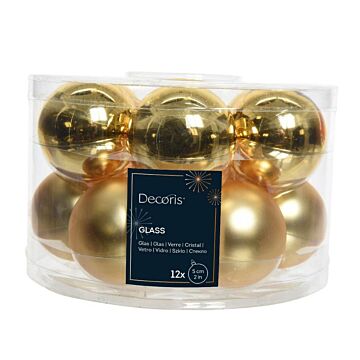 Kerstbal glas enamel licht goud Ø 5 cm set van 12 - Decoris