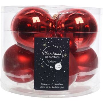 Kerstbal glas d7cm mix kerstrood 8st