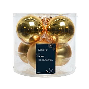 Kerstballen glas mix licht goud Ø 8 cm set van 6 - Decoris