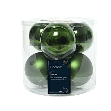 Kerstballen glas mix dennengroen Ø 8 cm set van 6 - Decoris