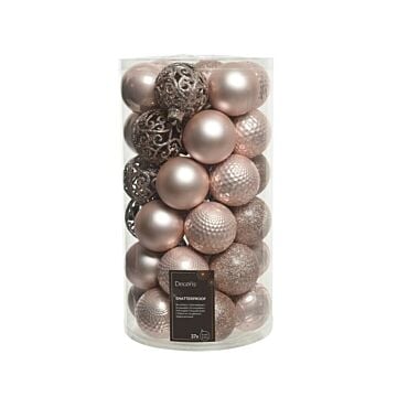 Kerstballen mix roze kunststof Ø 6 cm set van 37 - Decoris