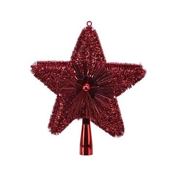 Piek ster shiny tinsel kerstrood 23 cm - Decoris Piek ster shiny tinsel kerstrood 23 cm - Decoris