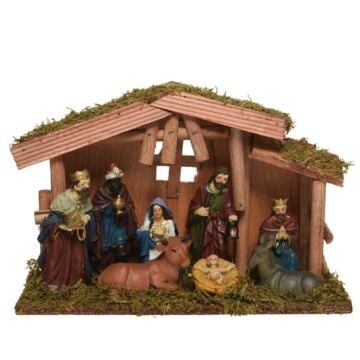 MDF kerststal met 8 figuren