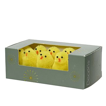Kuiken decoratie chenille geel set van 10