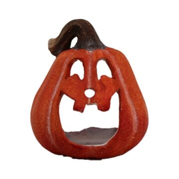 Theelichthouder pompoen oranje keramiek 13,8 cm