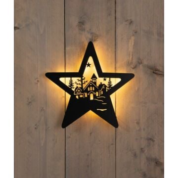Muurhanger ster met huisjes 22LED zwart - Anna's Collection