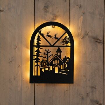 Muurhanger met huisjes 24LED zwart 30 cm - Anna's Collection