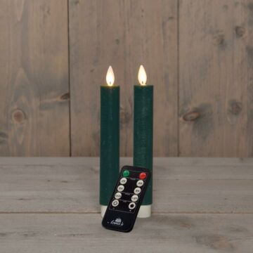 Dinerkaars wax LED op batterij antiek groen 18 cm set van 2 - Anna's Collection