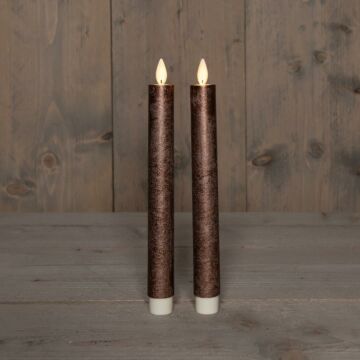 Dinerkaars rustiek wax op batterij brons 23 cm set van 2 - Anna's Collection