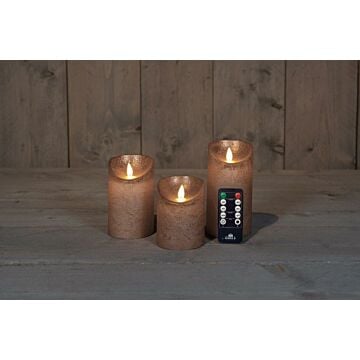 LED-kaars rustiek bewegende vlam brons set van 3 - Anna's Collection
