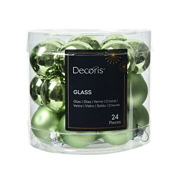 Kerstbal glas enamel groene thee Ø 2,5 cm set van 24 - Decoris