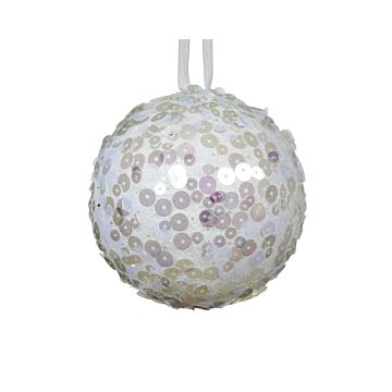 Kerstbal foam pailletten winterwit Ø 8 cm - Decoris