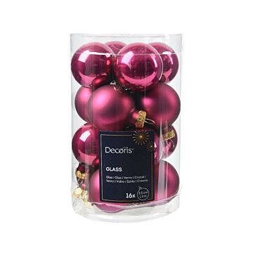 Kerstballen glas granaatappel roze 3,5 cm set van 16 - Decoris