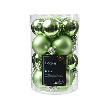 Kerstballen glas groene thee 3,5 cm set van 16 - Decoris
