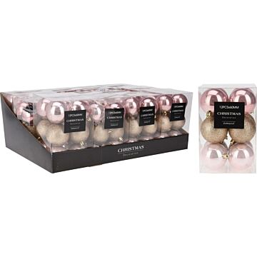 Kerstbal roze Ø 6 cm set van 12