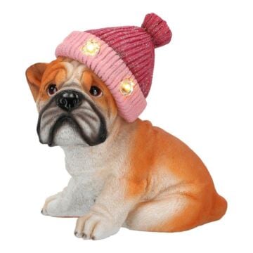 Hond met muts roze led 20,5 cm