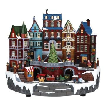 Christmas village turning tree animated led inclusief adapter 39 cm