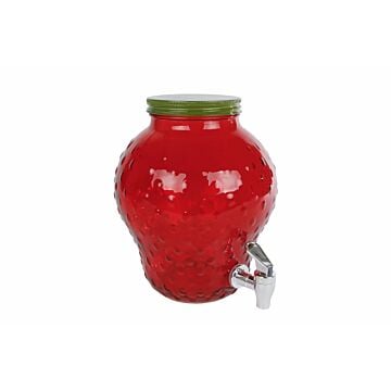 Kan aardbei met tapkraantje rood glas H 24,5 cm