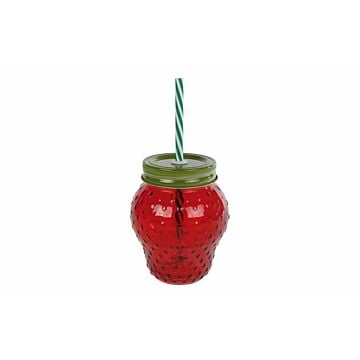 Dringlas aardbei rietje rood glas 12,5 cm