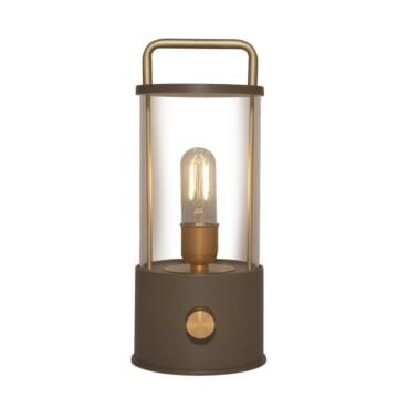 Lantaarn warm wit LED draadloos taupe L 11 cm