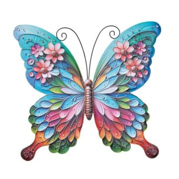 Wanddeco vlinder bloem metaal 46 cm
