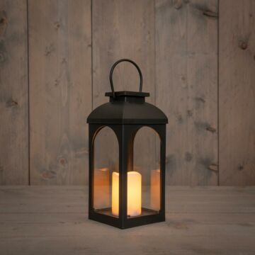 Solar lantaarn met kaars zwart L 11 cm