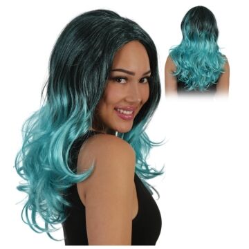 Pruik Luna Zwart/Turquoise