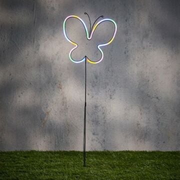 Neon light tuinsteker vlinder multicolour led IP44 battery operated 82,5 cm - Luca Lighting