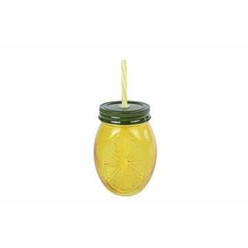 Drinkglas Lemon rietje geel glas 12,5 cm