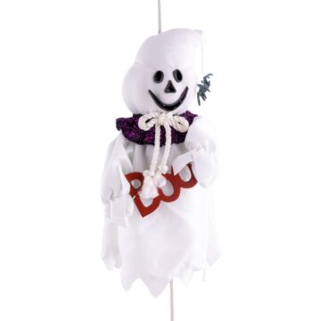 Hangdecoratie spook wit met licht en geluid 30 cm