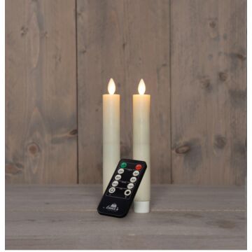 Dinerkaars rustiek wax LED oplaadbaar ivoor 18 cm set van 2 - Anna's Collection