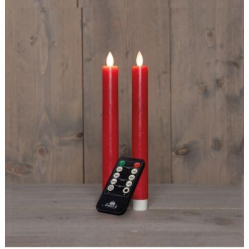 Dinerkaars rustiek wax LED oplaadbaar rood 23 cm set van 2 - Anna's Collection