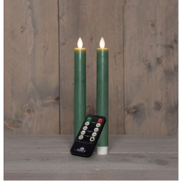 Dinerkaars rustiek wax LED oplaadbaar jade groen 23 cm set van 2 - Anna's Collection