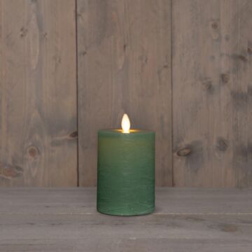 Stompkaars rustiek wax LED oplaadbaar jade groen 10 x 7,5 cm - Anna's Collection