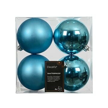 Kerstballen folk blue kunststof Ø 10 cm set van 4 - Decoris