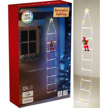 Kerstman op ladder met LED verlichting 200 cm